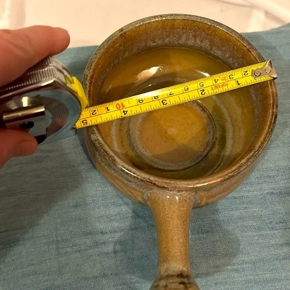 Pottery Soup Stew Bowl with Flared Handle Small Brown & Blue Hand Built Art - Picture 8 of 8